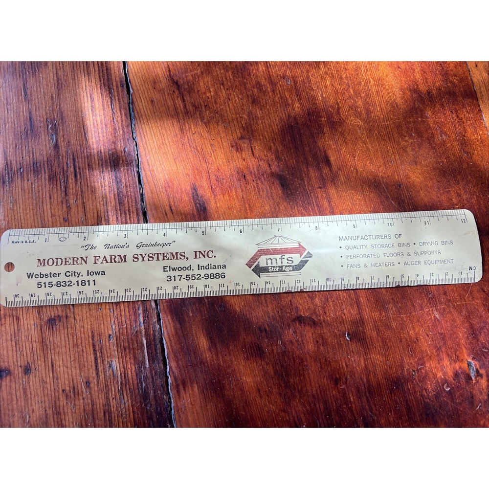 Vtg MFS Modern Farm Systems Inc - Webster City Iowa - Tin Advertising Ruler